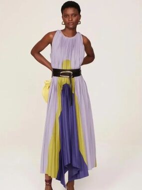 Bibhu Mohapatra x RTR Purple Colorblock Sleeveless Pleated Maxi Dress Size 2